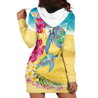 Hawaiian Tropical Plants Turtles Hoodie Dress Watercolor Style - Polynesian Pride