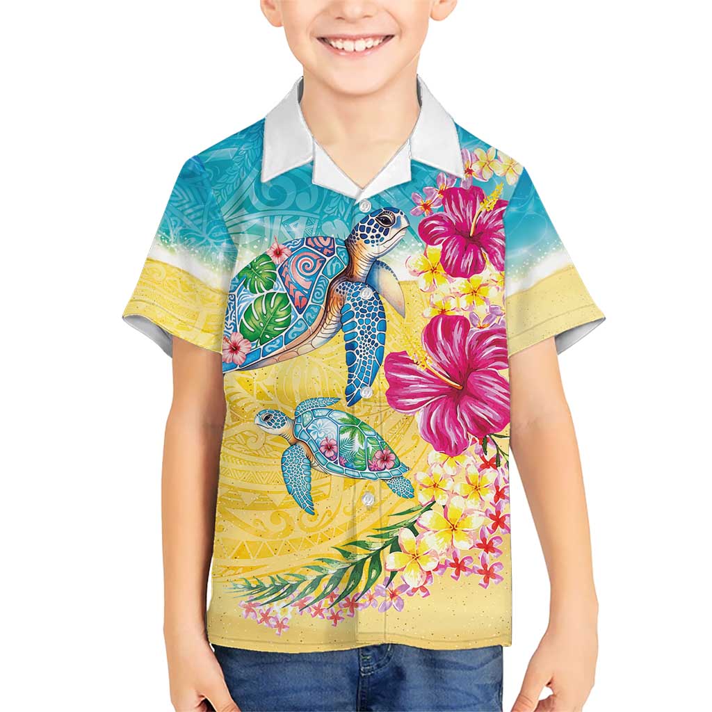 Hawaiian Tropical Plants Turtles Kid Hawaiian Shirt Watercolor Style - Polynesian Pride