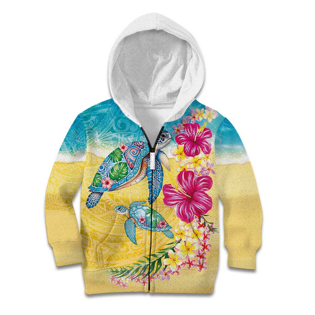 Hawaiian Tropical Plants Turtles Kid Hoodie Watercolor Style - Polynesian Pride
