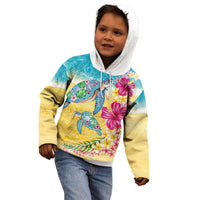 Hawaiian Tropical Plants Turtles Kid Hoodie Watercolor Style - Polynesian Pride