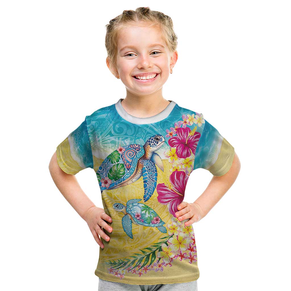 Hawaiian Tropical Plants Turtles Kid T Shirt Watercolor Style - Polynesian Pride