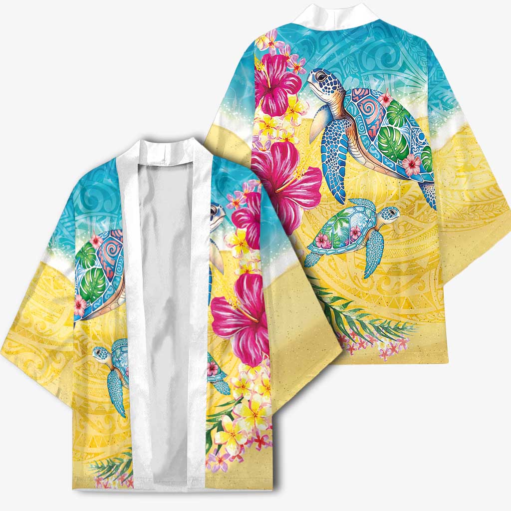 Hawaiian Tropical Plants Turtles Kimono Watercolor Style - Polynesian Pride