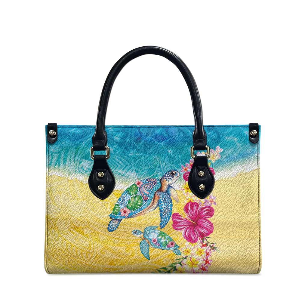 Hawaiian Tropical Plants Turtles Leather Bag Watercolor Style - Polynesian Pride