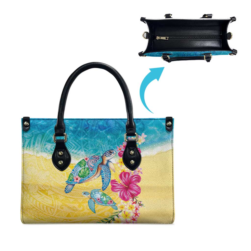 Hawaiian Tropical Plants Turtles Leather Bag Watercolor Style - Polynesian Pride
