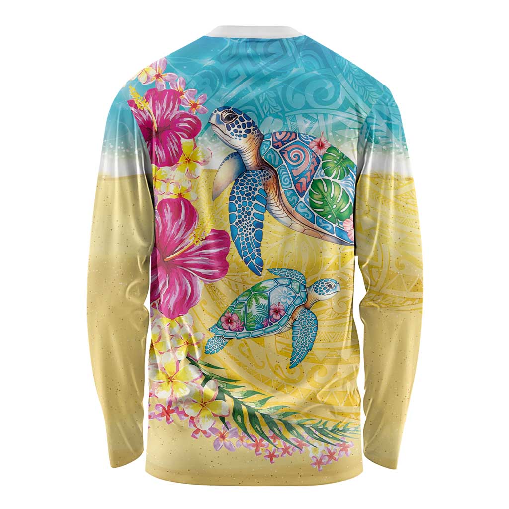 Hawaiian Tropical Plants Turtles Long Sleeve Shirt Watercolor Style - Polynesian Pride