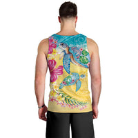 Hawaiian Tropical Plants Turtles Men Tank Top Watercolor Style - Polynesian Pride