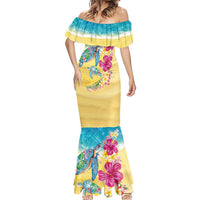 Hawaiian Tropical Plants Turtles Mermaid Dress Watercolor Style - Polynesian Pride