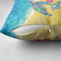 Hawaiian Tropical Plants Turtles Pillow Cover Watercolor Style - Polynesian Pride