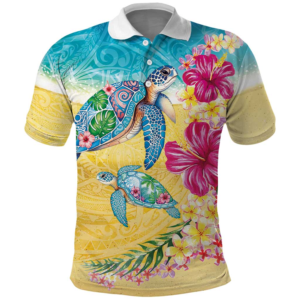 Hawaiian Tropical Plants Turtles Polo Shirt Watercolor Style - Polynesian Pride