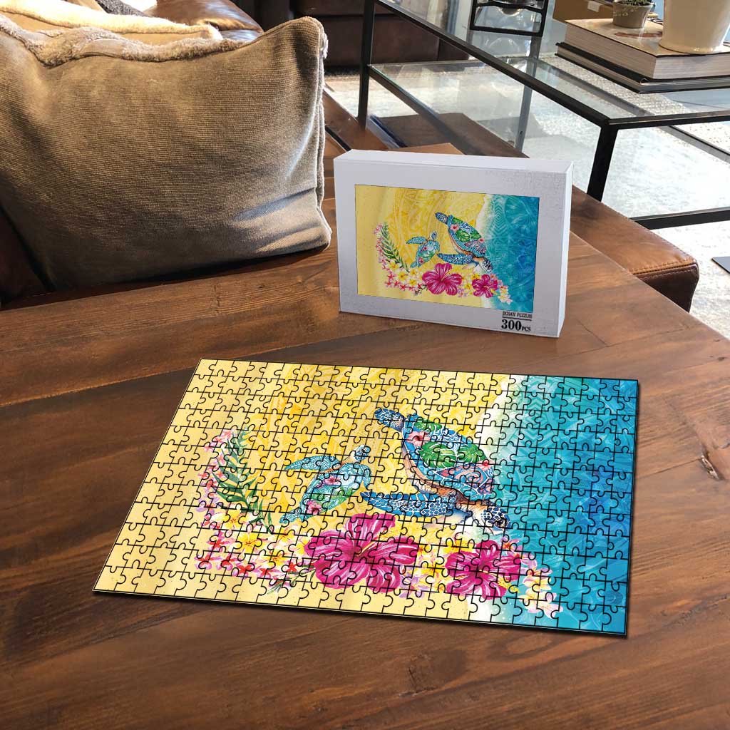 Hawaiian Tropical Plants Turtles Puzzle Watercolor Style - Polynesian Pride