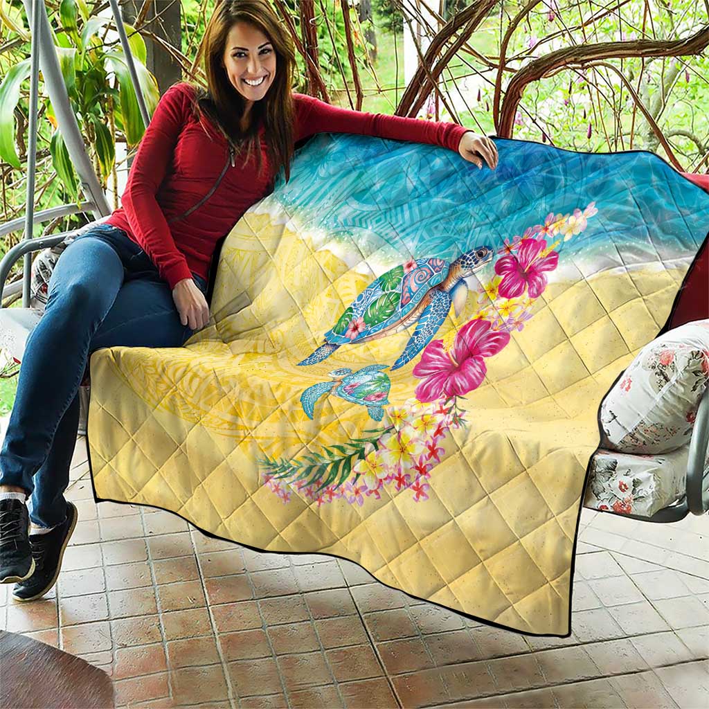 Hawaiian Tropical Plants Turtles Quilt Watercolor Style - Polynesian Pride