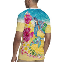 Hawaiian Tropical Plants Turtles Rugby Jersey Watercolor Style - Polynesian Pride