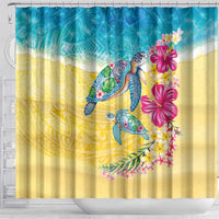 Hawaiian Tropical Plants Turtles Shower Curtain Watercolor Style - Polynesian Pride