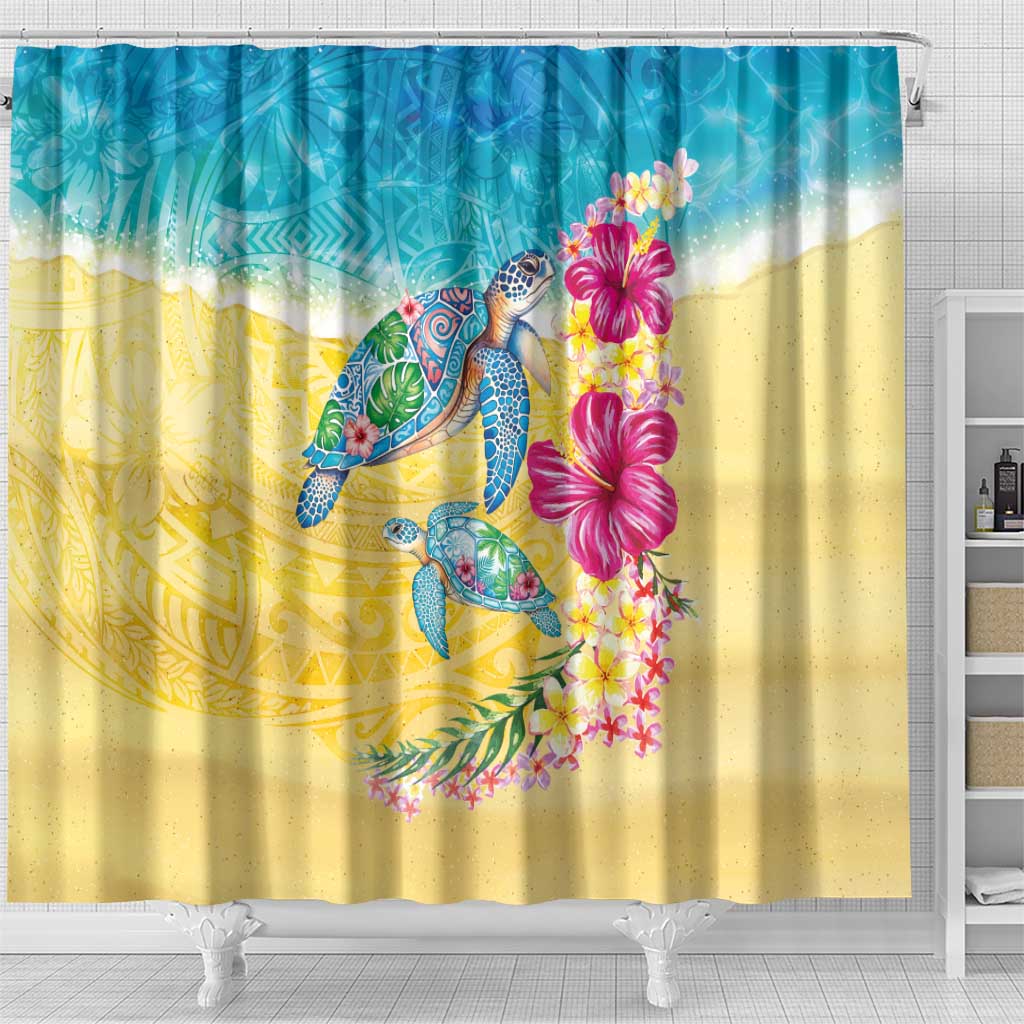 Hawaiian Tropical Plants Turtles Shower Curtain Watercolor Style - Polynesian Pride