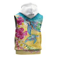 Hawaiian Tropical Plants Turtles Sleeveless Zip Hoodie Watercolor Style - Polynesian Pride