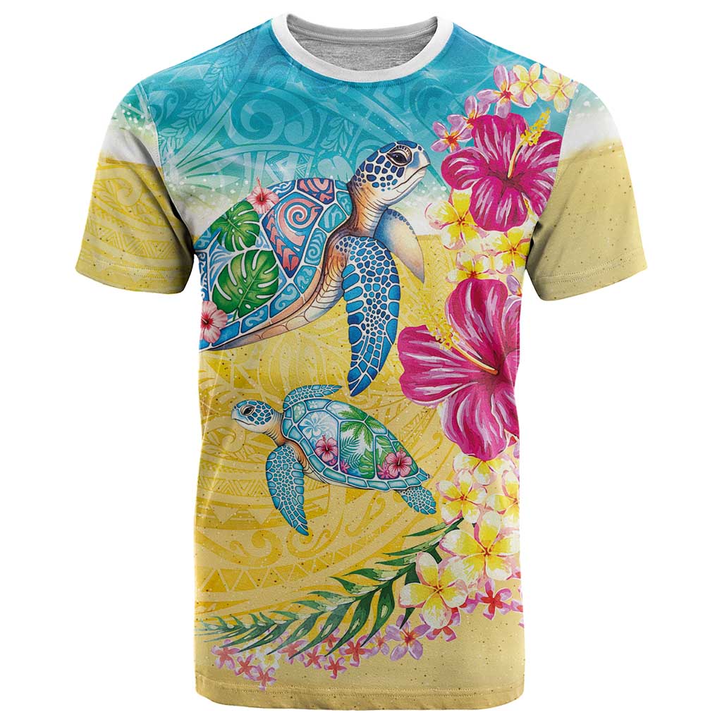 Hawaiian Tropical Plants Turtles T Shirt Watercolor Style - Polynesian Pride