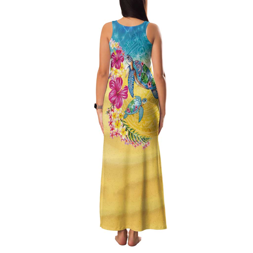 Hawaiian Tropical Plants Turtles Tank Maxi Dress Watercolor Style - Polynesian Pride