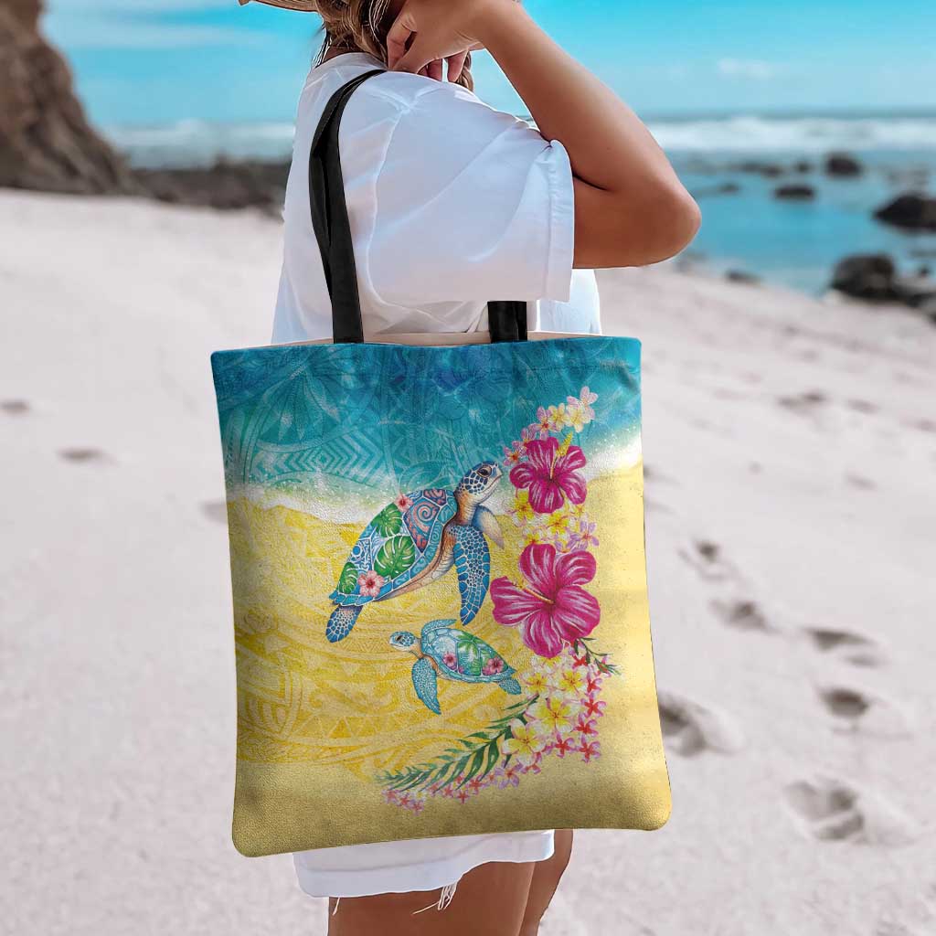 Hawaiian Tropical Plants Turtles Tote Bag Watercolor Style - Polynesian Pride