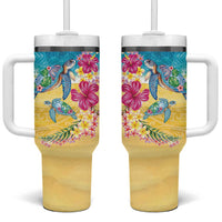 Hawaiian Tropical Plants Turtles Tumbler With Handle Watercolor Style - Polynesian Pride