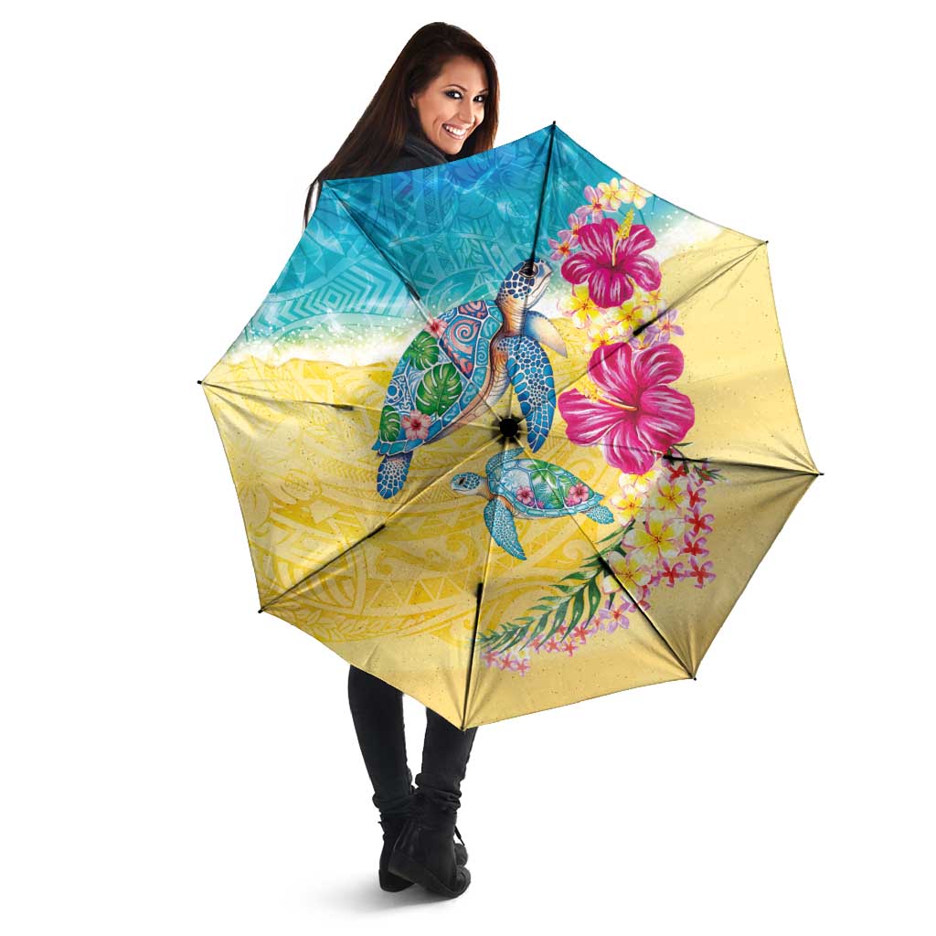 Hawaiian Tropical Plants Turtles Umbrella Watercolor Style - Polynesian Pride