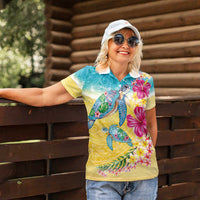 Hawaiian Tropical Plants Turtles Women Polo Shirt Watercolor Style - Polynesian Pride