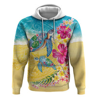 Hawaiian Tropical Plants Turtles Zip Hoodie Watercolor Style - Polynesian Pride