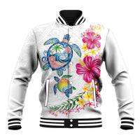 Hawaiian Abstract Art Turtles Baseball Jacket with Plumeria and Hibiscus - Polynesian Pride