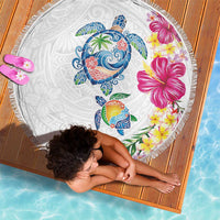 Hawaiian Abstract Art Turtles Beach Blanket with Plumeria and Hibiscus - Polynesian Pride