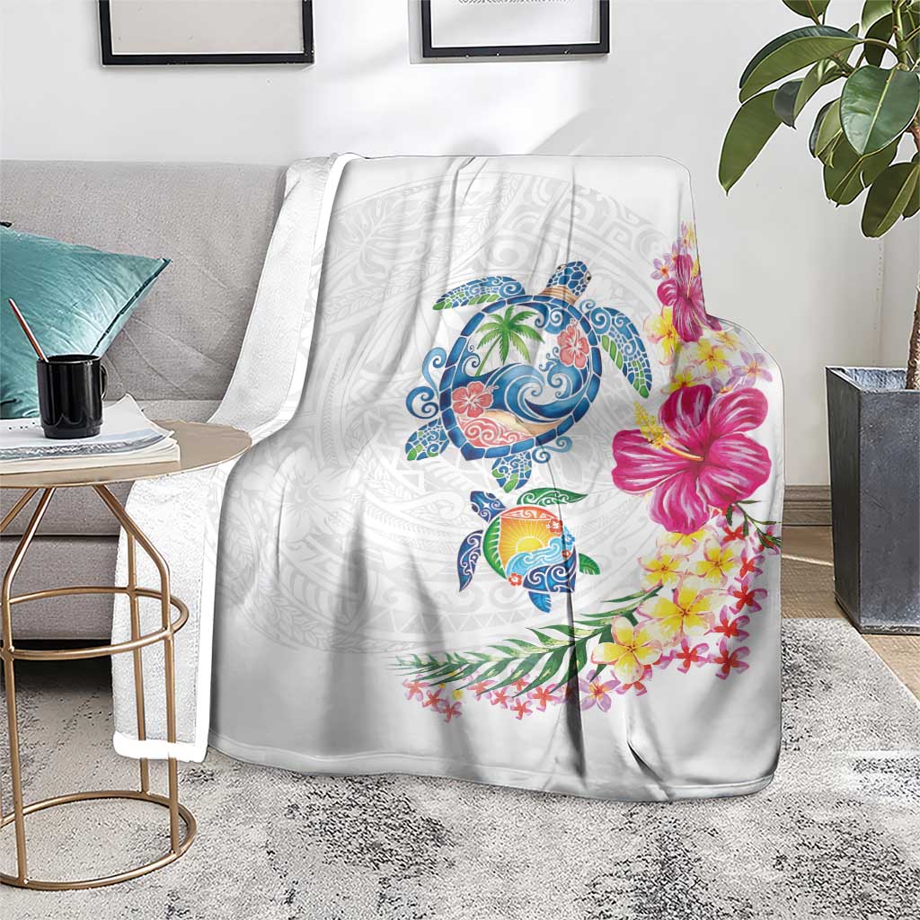 Hawaiian Abstract Art Turtles Blanket with Plumeria and Hibiscus - Polynesian Pride