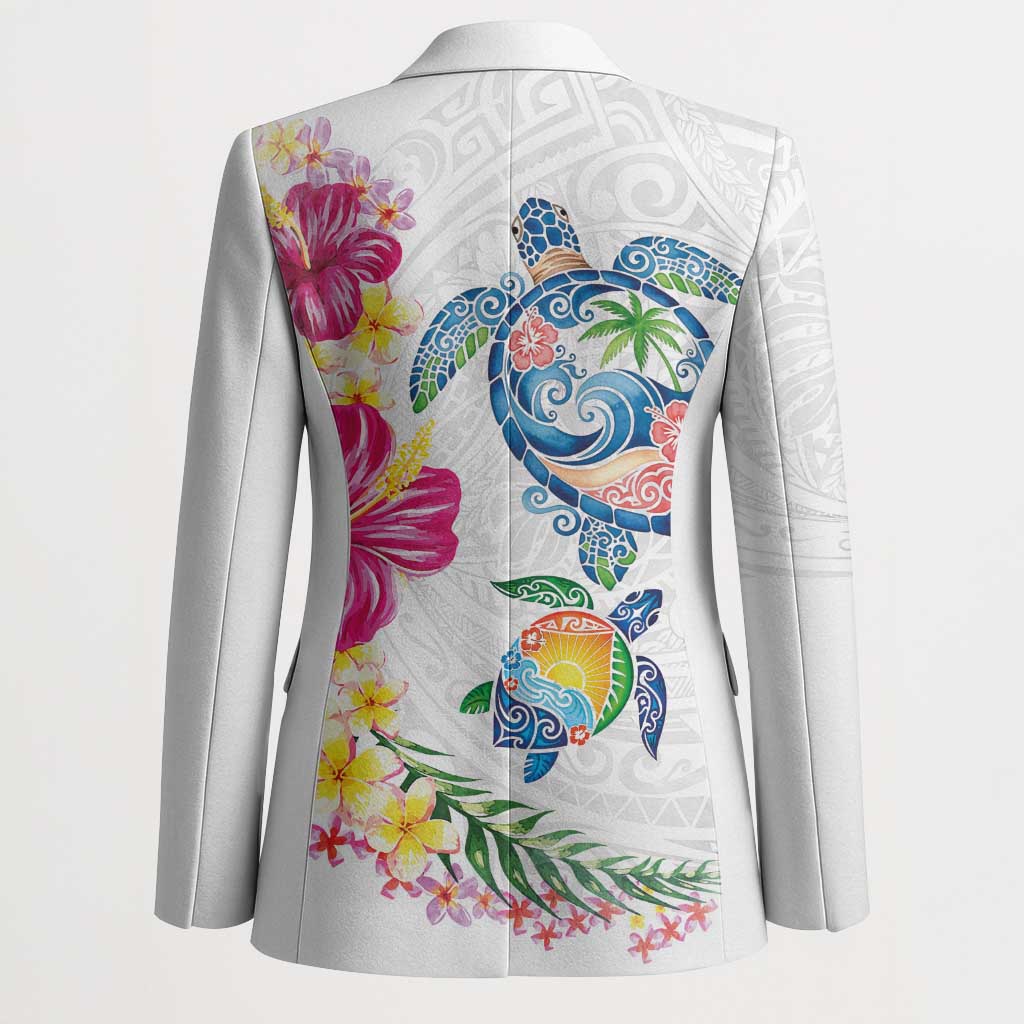 Hawaiian Abstract Art Turtles Blazer with Plumeria and Hibiscus - Polynesian Pride