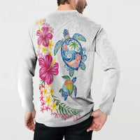Hawaiian Abstract Art Turtles Button Sweatshirt with Plumeria and Hibiscus - Polynesian Pride
