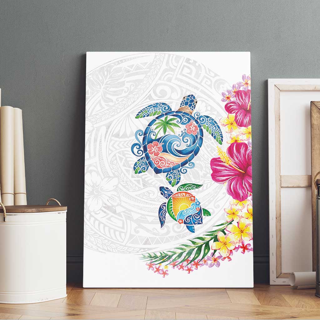 Hawaiian Abstract Art Turtles Canvas Wall Art with Plumeria and Hibiscus - Polynesian Pride