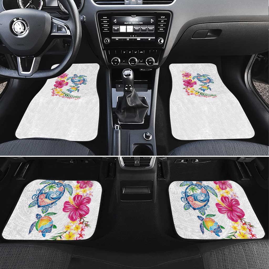 Hawaiian Abstract Art Turtles Car Mats with Plumeria and Hibiscus - Polynesian Pride