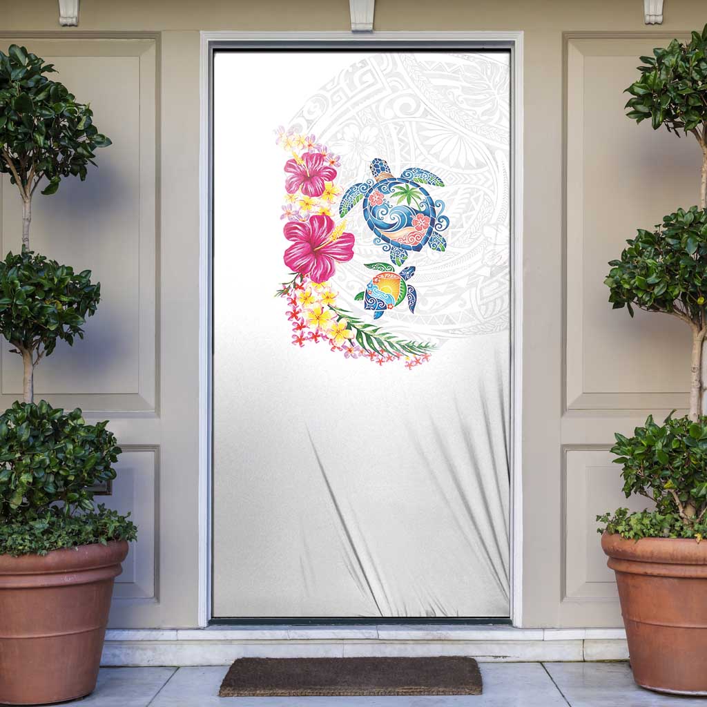 Hawaiian Abstract Art Turtles Door Cover with Plumeria and Hibiscus - Polynesian Pride