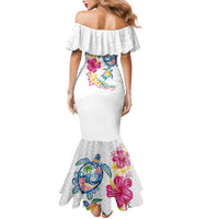 Hawaiian Abstract Art Turtles Family Matching Mermaid Dress and Hawaiian Shirt with Plumeria and Hibiscus - Polynesian Pride