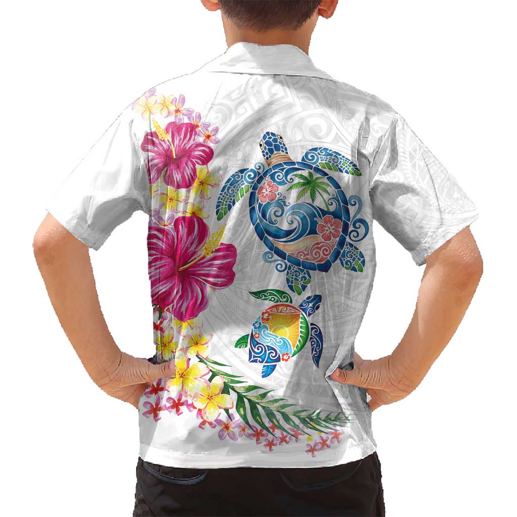 Hawaiian Abstract Art Turtles Family Matching Puletasi and Hawaiian Shirt with Plumeria and Hibiscus - Polynesian Pride