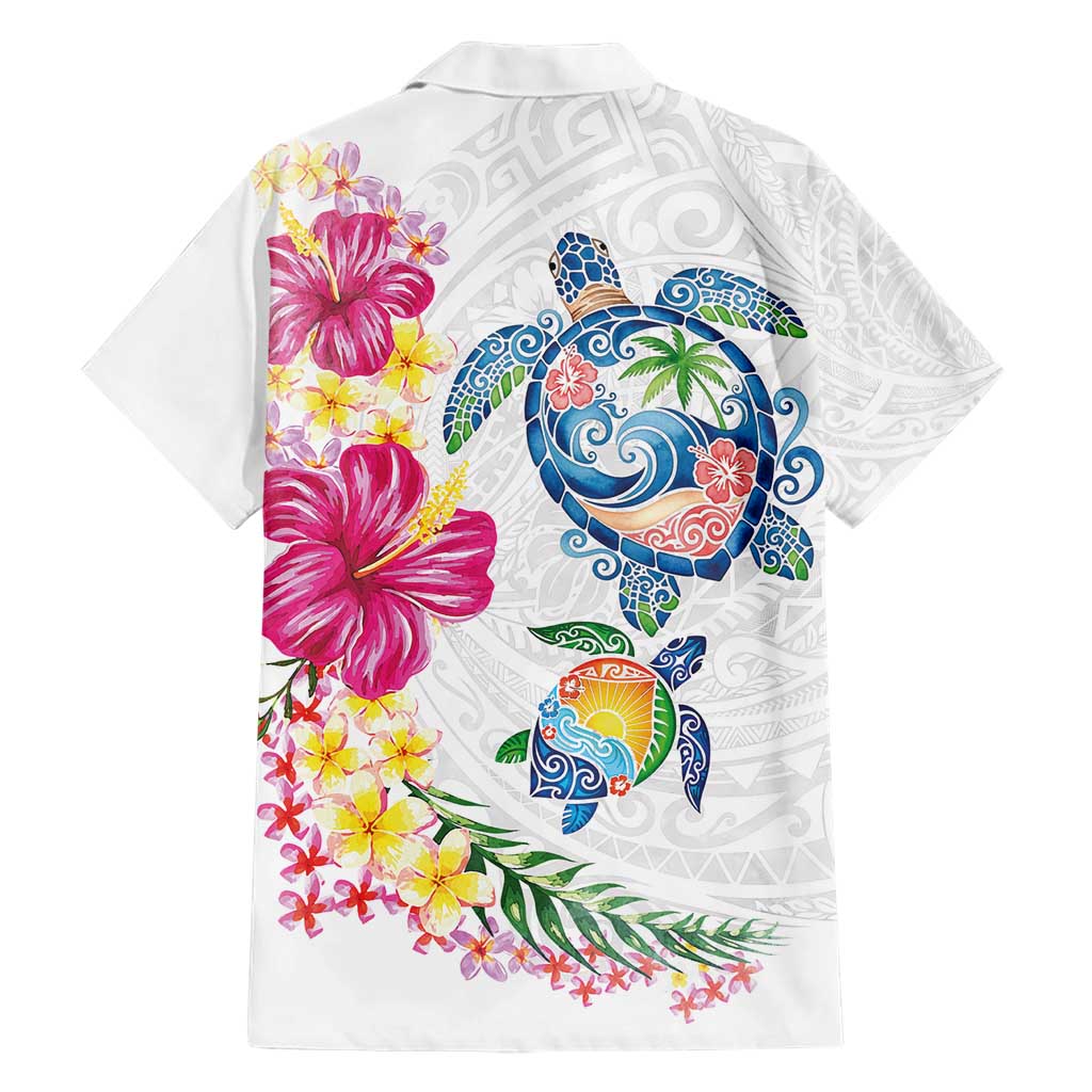 Hawaiian Abstract Art Turtles Family Matching Short Sleeve Bodycon Dress and Hawaiian Shirt with Plumeria and Hibiscus - Polynesian Pride