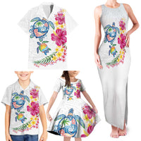 Hawaiian Abstract Art Turtles Family Matching Tank Maxi Dress and Hawaiian Shirt with Plumeria and Hibiscus - Polynesian Pride