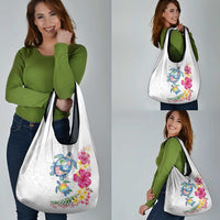 Hawaiian Abstract Art Turtles Grocery Bag with Plumeria and Hibiscus - Polynesian Pride