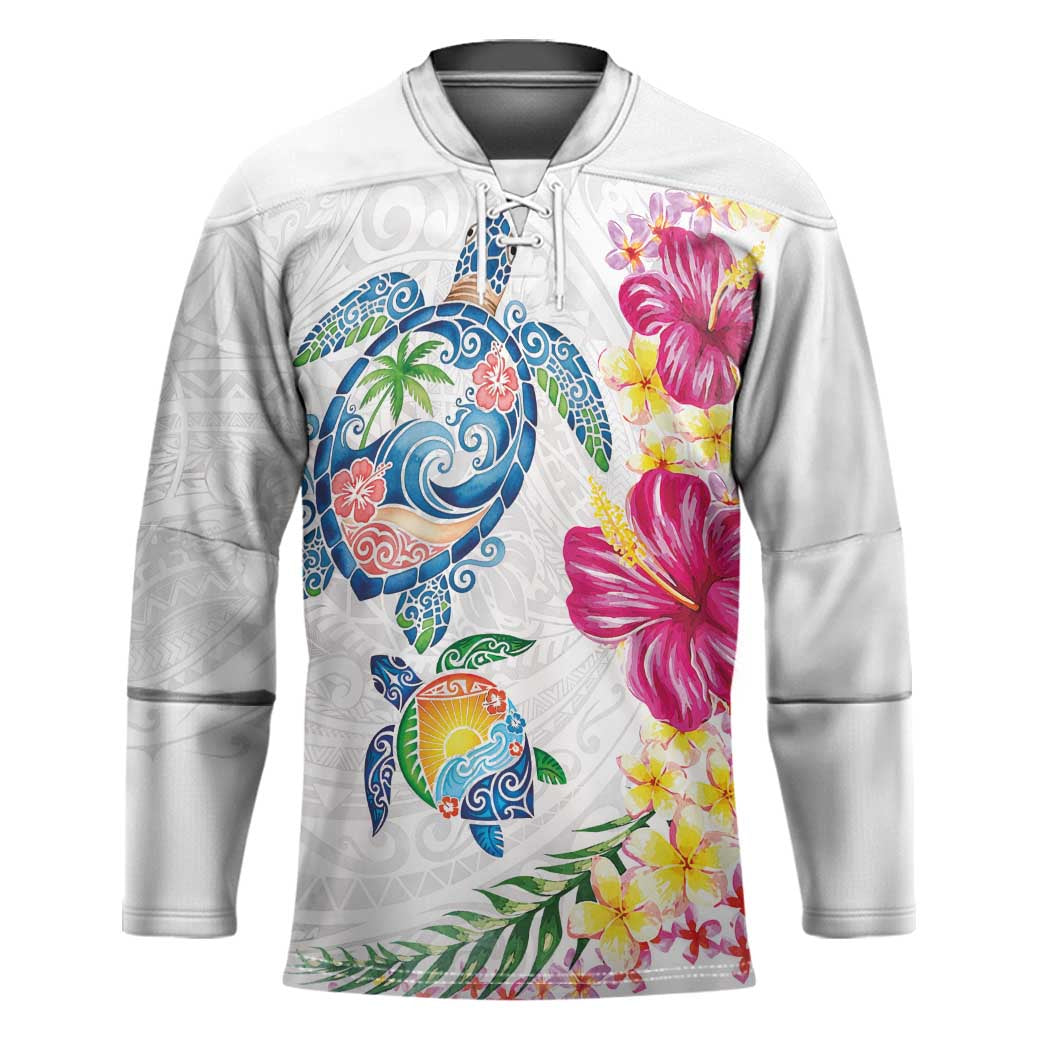 Hawaiian Abstract Art Turtles Hockey Jersey with Plumeria and Hibiscus - Polynesian Pride