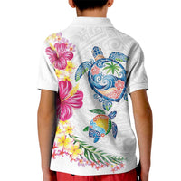 Hawaiian Abstract Art Turtles Kid Polo Shirt with Plumeria and Hibiscus - Polynesian Pride
