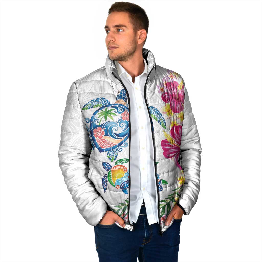 Hawaiian Abstract Art Turtles Padded Jacket with Plumeria and Hibiscus - Polynesian Pride