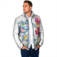 Hawaiian Abstract Art Turtles Padded Jacket with Plumeria and Hibiscus - Polynesian Pride