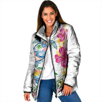 Hawaiian Abstract Art Turtles Padded Jacket with Plumeria and Hibiscus - Polynesian Pride