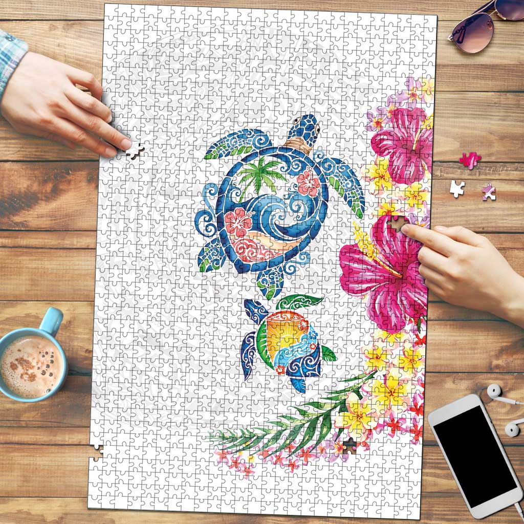 Hawaiian Abstract Art Turtles Puzzle with Plumeria and Hibiscus - Polynesian Pride