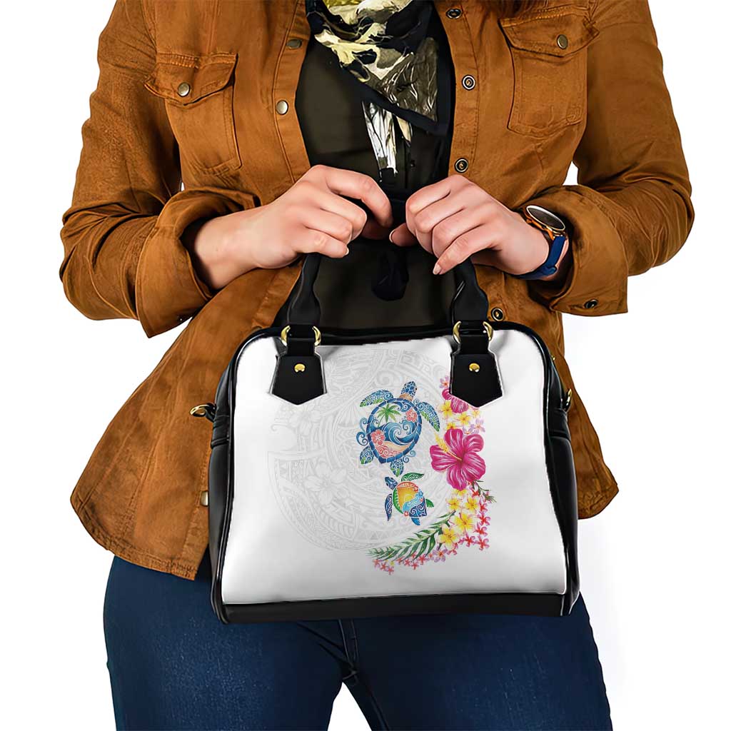 Hawaiian Abstract Art Turtles Shoulder Handbag with Plumeria and Hibiscus - Polynesian Pride
