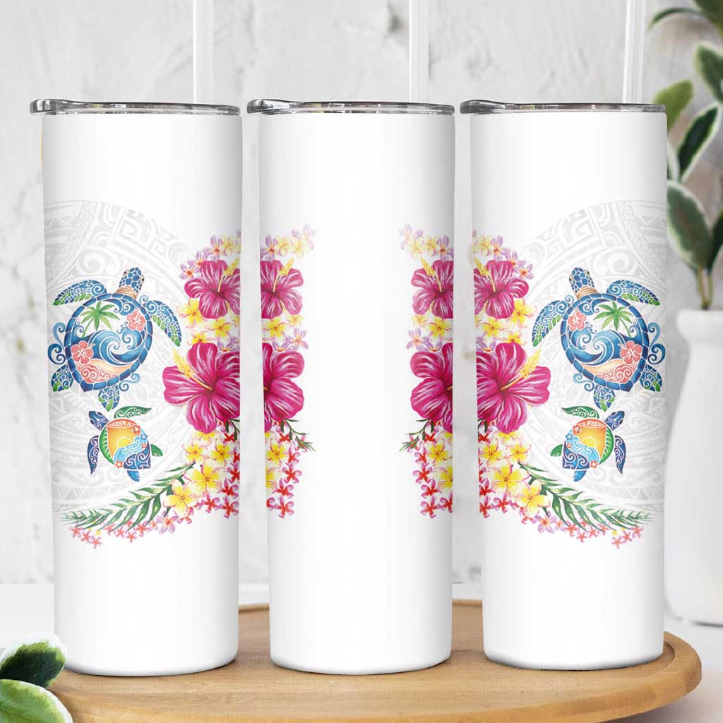 Hawaiian Abstract Art Turtles Skinny Tumbler with Plumeria and Hibiscus - Polynesian Pride
