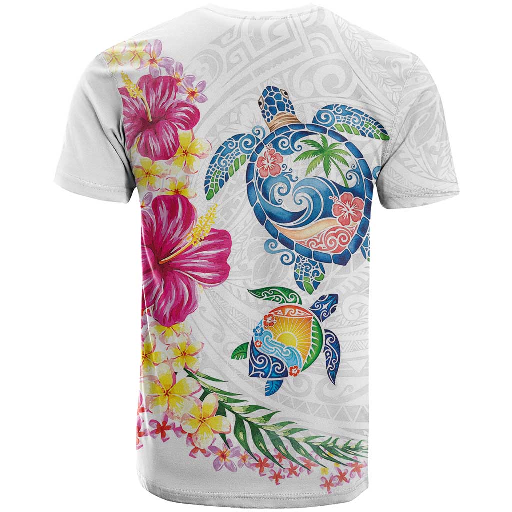 Hawaiian Abstract Art Turtles T Shirt with Plumeria and Hibiscus - Polynesian Pride