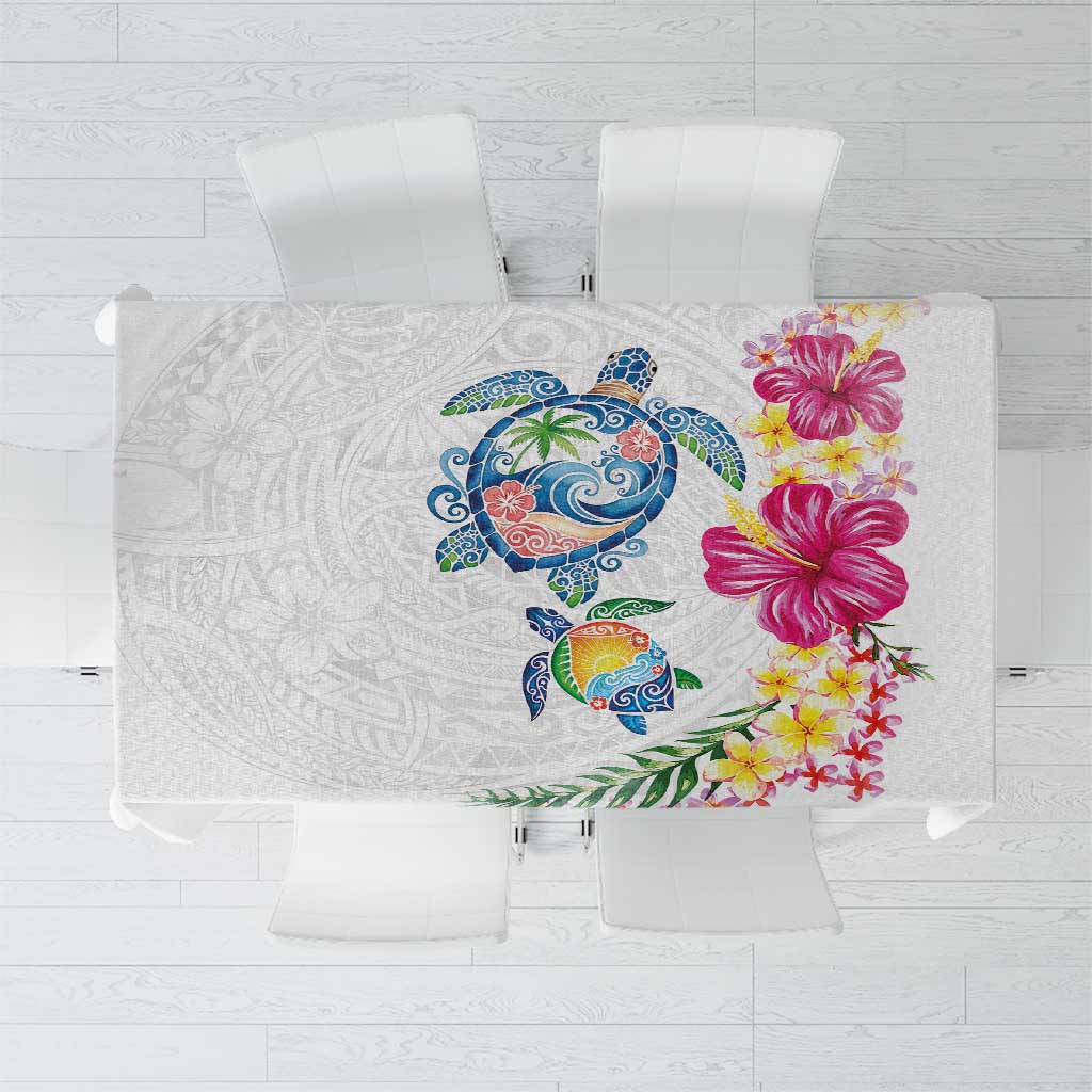 Hawaiian Abstract Art Turtles Tablecloth with Plumeria and Hibiscus - Polynesian Pride