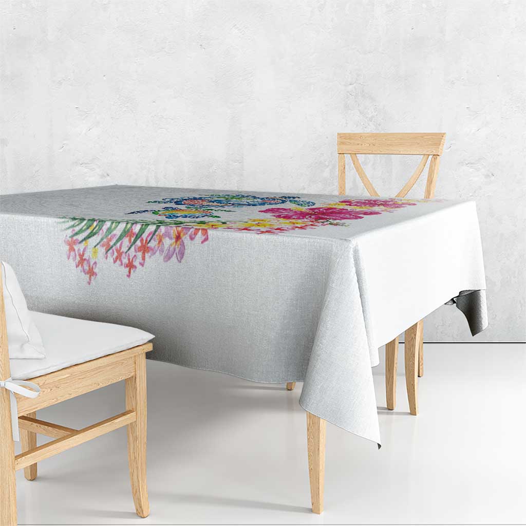 Hawaiian Abstract Art Turtles Tablecloth with Plumeria and Hibiscus - Polynesian Pride